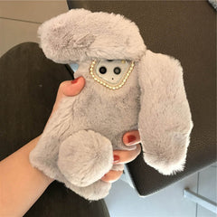 3D Rabbit Ears Furry Plush Warm Phone Case for iPhone 11 11Pro XR X XS Max 8 7 6 6s Case fluffy Fur Cover for iPhone 11 Pro Max