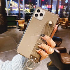 Glitter Powder Holder Phone Case For iPhone 11 XS Max XR X 8 7 6 6s Plus Transparent Wrist Strap Cover For iPhone 11 Pro Max