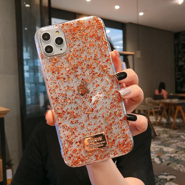 Shiny gold foil Transparent Phone Case For iPhone 11 Pro Max XR XS Max X 8 7 6S Plus Luxury silver foil soft silicone Back Cover