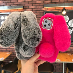 3D Rabbit Ears Furry Plush Warm Phone Case for iPhone 11 11Pro XR X XS Max 8 7 6 6s Case fluffy Fur Cover for iPhone 11 Pro Max