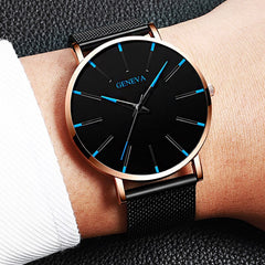 2020 Geneva Minimalist Watch Men Ultra Thin Blue Stainless Steel Mesh Belt Watches Man Business Casual Quartz Wrist Watch