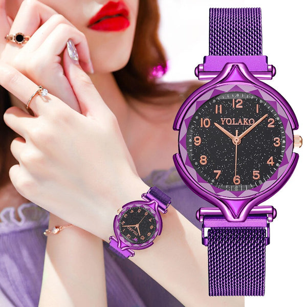 2020 Women Watches Luxury Stainless Steel Dial Strap Fashion Starry Sky Quartz Watch Magnetic Buckle Bracelet Hot Kol Saati*M