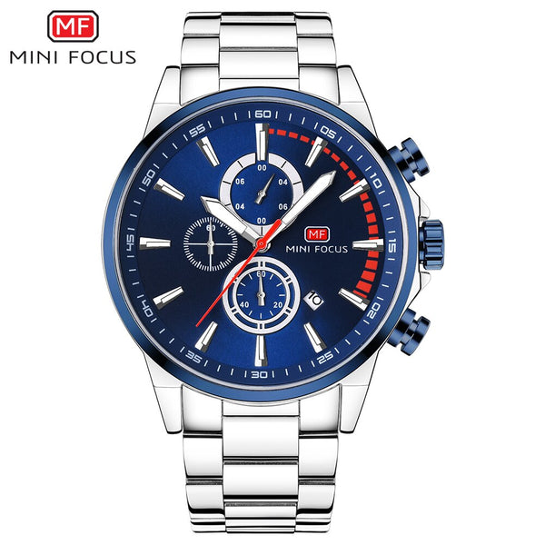 MINI FOCUS Men Watches Luxury Brand Stainless Steel Watch Mens Wristwatch Quartz Chronograph Sport Watch Men Waterproof Clock