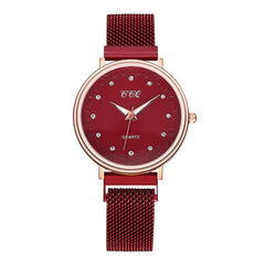 Simple Women Watches Dot Rhinestone Dial Ladies Quartz Wristwatch Magnetic Buckle Belt Strap Clock Gift Dress Relogio Feminino@5