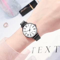 Women Watches Simple Stainless Steel Strap Magnetic Buckle Casual Mesh Watches Quartz Clock Rose Gold Bracelet Wrist Watch*M
