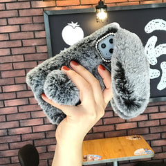 3D Rabbit Ears Furry Plush Warm Phone Case for iPhone 11 11Pro XR X XS Max 8 7 6 6s Case fluffy Fur Cover for iPhone 11 Pro Max