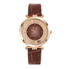 Creative Women Watches Circular Quicksand Dial Ladies Quartz Wristwatch Business Leather Strap Clock Fashion Zegarki Damskie@50