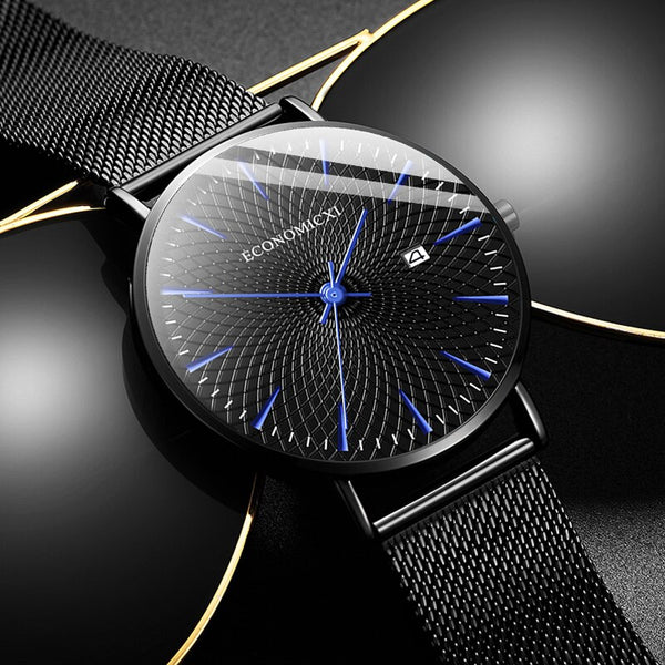 Minimalist Mens Fashion Business Watches Men Ultra Thin Stainless Steel Mesh Belt Calendar Analog Quartz Watch relogio masculino