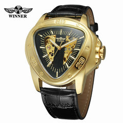Winner Top Brand Luxury Men's Watch Pu Leather Sport Special Design Bezel Golden  Montre Homme Clock Mechanical Watches