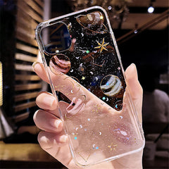 TIKITAKA Glitter Bling Stars Moon Case For iPhone 11 Pro X XR XS Max 7 8 6 6s Plus Clear Planet Phone Cases Soft TPU Back Cover