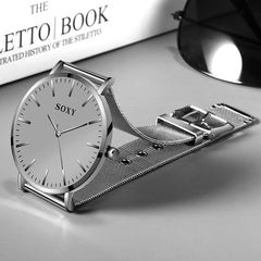 Men's Watch SOXY Brand Deluxe Quartz Clock Simple Dial Stainless Steel Strap Watch for Men Relogio Masculino Zegarek Meski