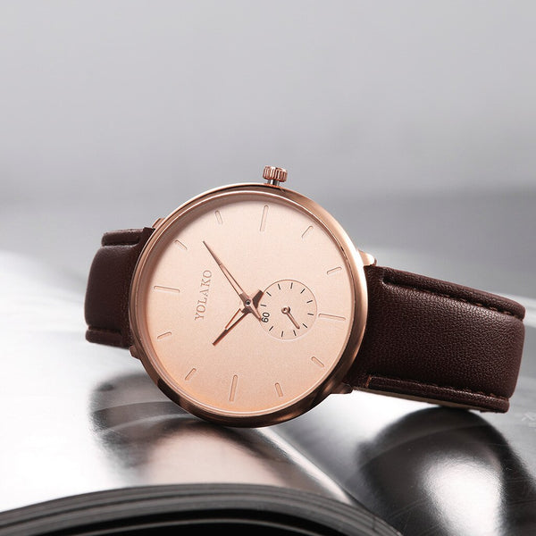 YOLAKO Simple High Quality Leather Strap Fashion Men's Watch Belt Casual Watch Round Single Eye Dial Watches Zegarek Meski