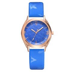 New Fashion Watches Women Gold Frame Dial Ladies Casual Quartz Wristwatch Solid Color Flower Leather Strap Clock Reloj Mujer @50