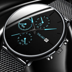 Mens Fashion Classic Black Wristwatch Luxury Mesh Belt Ultra Thin Watches Relojes Hombre Casual Business Calendar Quartz Watch