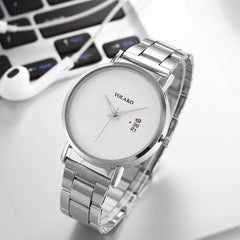 YOLAKO To Brand Fashion Men's Watch High-grade Simple Steel Belt Business Watches Black Steel Belt Calendar Quartz Wristwatch
