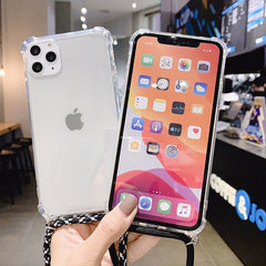 Strap Cord Chain Transparent Phone Case For iPhone 11 11 Pro XS Max XR X 7 8 6 6s Plus Carry Necklace Lanyard Clear Cover Cases