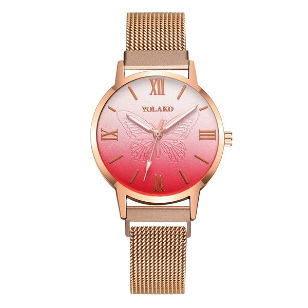 Women Watches Luxury Rose Gold Relief Dial Bracelet Magnet Mesh Band Quartz Wristwatch Ladies Female NEW Gift Clock Reloj Mujer*
