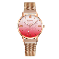 Women Watches Luxury Rose Gold Relief Dial Bracelet Magnet Mesh Band Quartz Wristwatch Ladies Female NEW Gift Clock Reloj Mujer*