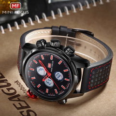 MINI FOCUS Luxury Brand Watch Men Sports Watches Analog Digital Dual Display Leather Men's Watches Army Military Watch Man Clock