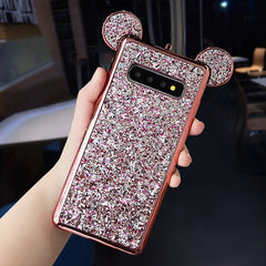 Glitter Powder Sequins Mouse Ear Cases For Samsung Galaxy S9 S10 Plus S10 S10e Electroplated Soft Silicone Shockproof Cover Case