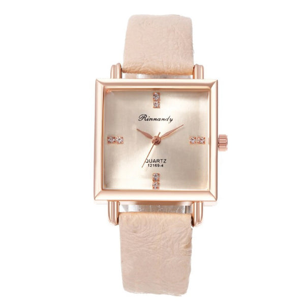 Women's Watch Elegant Khaki Simple Minimalism Quartz Casual Watch Ladies Rhinestone Wristwatch Leather Colck Zegarki Damskie@50