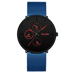 2020 Fashion Mens Business Blue Stainless Steel Mesh Belt Quartz Wrist Watch Luxury Men Ultra Thin Casual Classic Watch