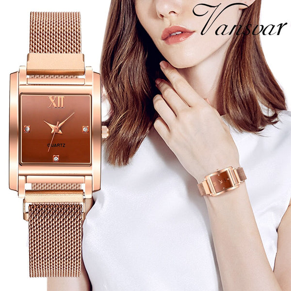Luxury Women Watches Magnetic Strap Female Clock Quartz Wristwatch Fashion Ladies Square Wrist Watch Top Brand Reloj Muje@50