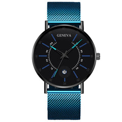 Minimalist Classic Blue Men Mesh Belt Ultra Thin Wrist Watch Luxury Fashion Business Calendar Stainless Steel Quartz Watches