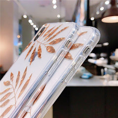 Gold Leaves Transparent Case For iPhone 11 8 7 Plus X XS Max XR Clear Back Cover Soft Silicone Cover For iPhone 11 Pro Max