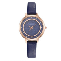 Casual Style Women Watches Dot Rhinestone Dial Ladies Analog Quartz Wristwatch Design Simple Leather Clock Gift Montre Femme@50