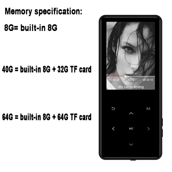 Bluetooth 4.2 MP4 Player Touch key Built-in Speaker HiFi Metal Mini Portable Walkman with radio FM recording e-book