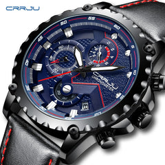 CRRJU New Men's Watch Relogio Masculino Sports Clock Men Watches Top Brand Luxury Military Leather Waterproof Clock 2019