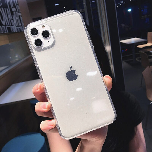 Glitter Shockproof Frame Phone Case For iPhone 11 11Pro Max XR X XS Max 8 7 6 6S Plus Soft TPU Shining Transparent Back Cover
