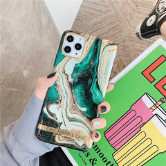 Artistic agate marble gold bar Phone Case For iphone 11 XR XS Max X 6 6S 7 8Plus Glossy soft silicone cover For iphone 11Pro Max