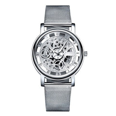 Mens Fashion Hollow Watches Men Business Watch Male Stainless Steel Mesh Belt Skeleton Quartz Wrist Watch Relogio Masculino