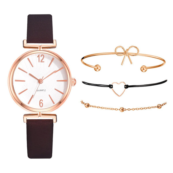 New Product Women Watches Dial Ladies Bracelet Quartz Wristwatch Bracelet Set Soild Color Leather Clock Gift Relogio Feminino*M