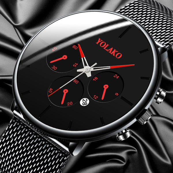 Men's Fashion Business Watches Men Casual Calendar Clock Luxury Black Stainless Steel Mesh Belt Quartz Watch Relogio Masculino