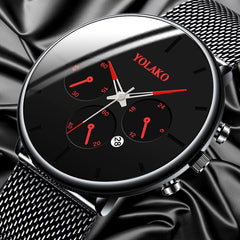 Men's Fashion Business Watches Men Casual Calendar Clock Luxury Black Stainless Steel Mesh Belt Quartz Watch Relogio Masculino