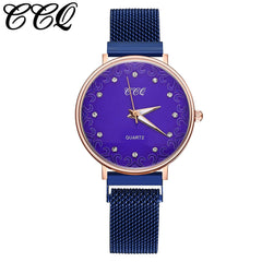 Simple Women Watches Dot Rhinestone Dial Ladies Quartz Wristwatch Magnetic Buckle Belt Strap Clock Gift Dress Relogio Feminino@5
