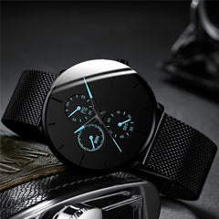 Fashion Mens Business Black Watches Luxury Stainless Steel Ultra Thin Mesh Belt Quartz Men Wrist Watch Casual Classic Male Watch