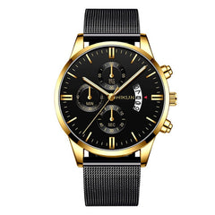 Fashion Mens Watch Stainless Steel Mesh Band Calendar Watches Montre Homme Luxury Casual Business Quartz Watch Gifts for Men