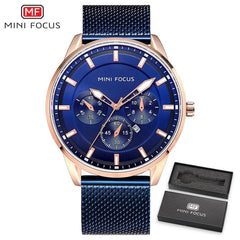 MINI FOCUS Wrist Watch Men Top Brand Luxury Famous Male Clock Mens Watches Quartz Calendar Stainless Steel Mesh Strap Relogio