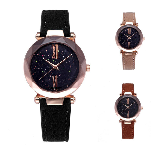 Beat Sale Women Watches Scale Dial Ladies Romantic Starry Sky Analog Quartz Wristwatch Design Leather Clock Zegarki Damskie@50