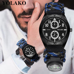 Outdoor Military Table Nylon Woven Color Rope Men's Watch Relogio Masculino Double Dial Digital Compass Dial Men Clock