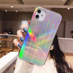 ins Style Laser Gradient aurora Phone Case For iPhone 11 11Pro Max XR XS X XS Max 7 8 6 6S Plus Tempered glass hard Back cover
