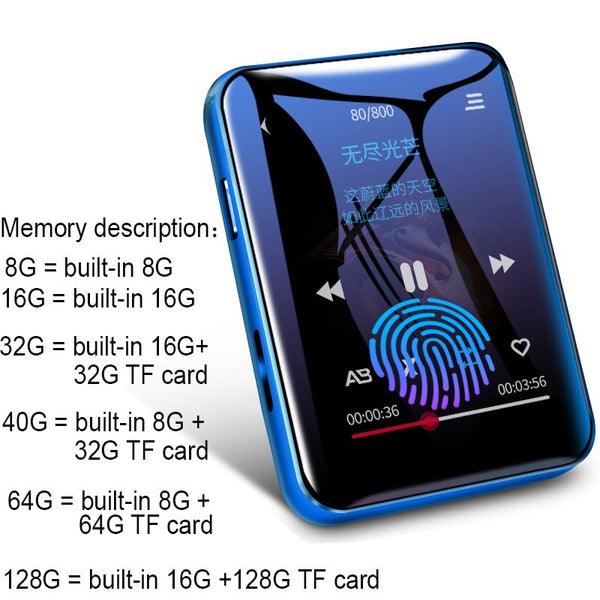 BENJIE X1 Bluetooth MP4 Player Touch Screen 8GB 16GB Music Player With FM Radio Video Player E-book Player MP3 With Speaker