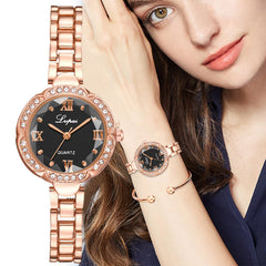 Women Watches Diamond Bracelet Set Watches Ladies Casual Alloy Rose Gold Band Quartz Wristwatch Female Clock 2020 Zegarek Damski