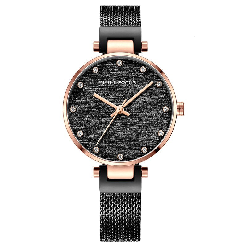 MINIFOCUS Girls Watches Womans Top Brand Luxury 2019 Black Rose Gold Watch Women Quartz Stainless Steel Women's Watch Ladies
