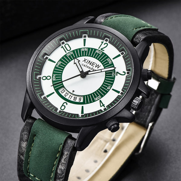 Men's Watch Military Sports Quartz Watches Luxury Green Leather Outdoor Fashion High Quality Clock Relogio Masculino