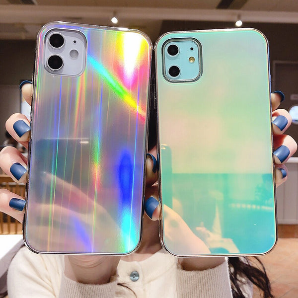ins Style Laser Gradient aurora Phone Case For iPhone 11 11Pro Max XR XS X XS Max 7 8 6 6S Plus Tempered glass hard Back cover